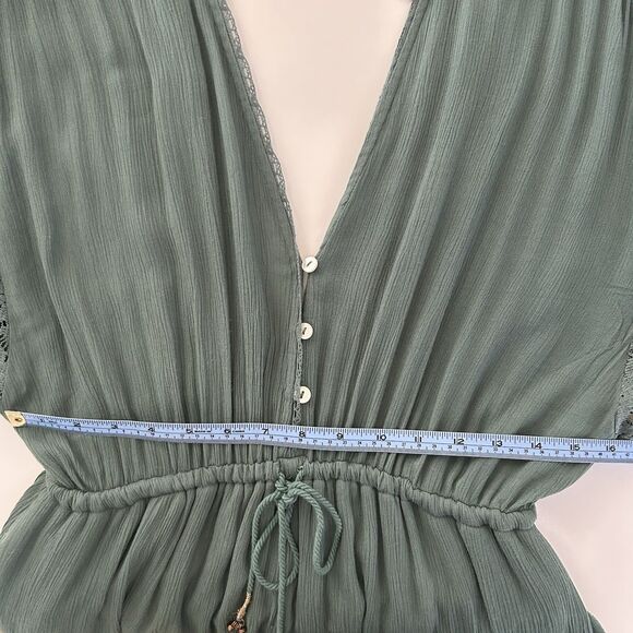 Free People Angela Jumpsuit Sz Small Wide Leg Green Boho Lace Ruffle Festival - Picture 11 of 16